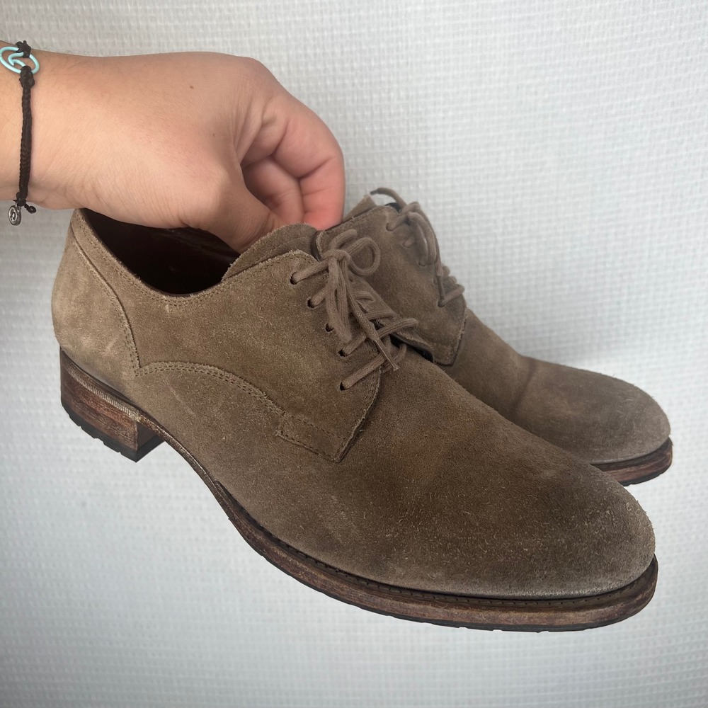 n.d.c. Made by Hand Taupe Suede Derby Shoes EU 38.5 Handcrafted Lace Up